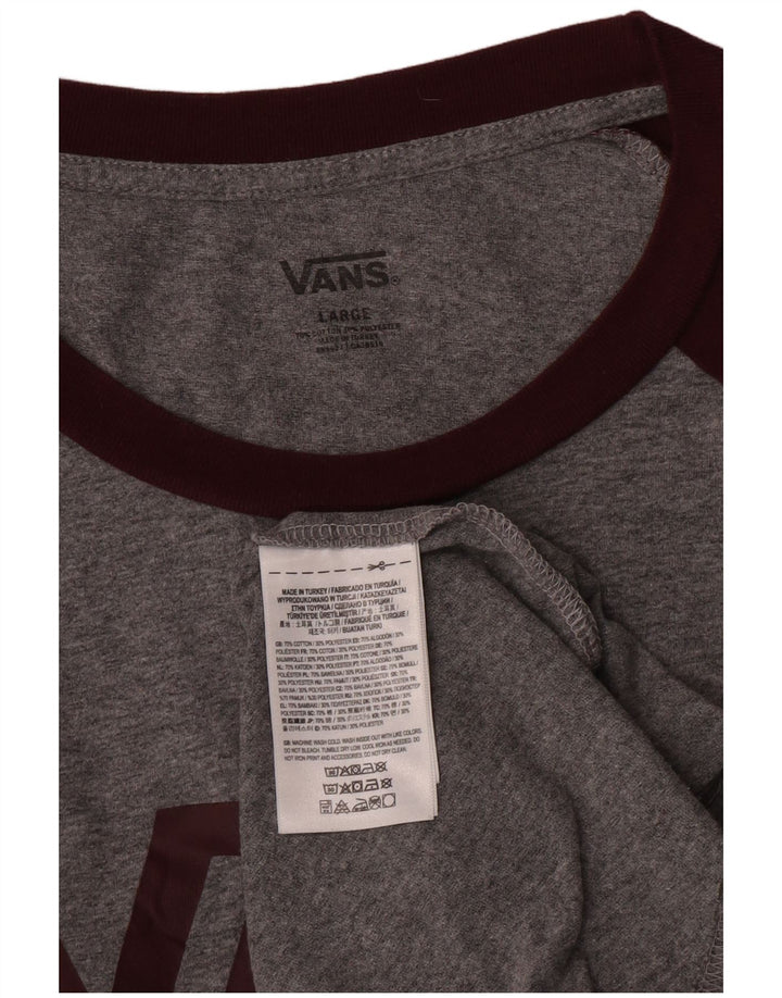 Top grafic Vans pentru bărbați, cu mânecă 3/4, mare, gri cu pete, bumbac