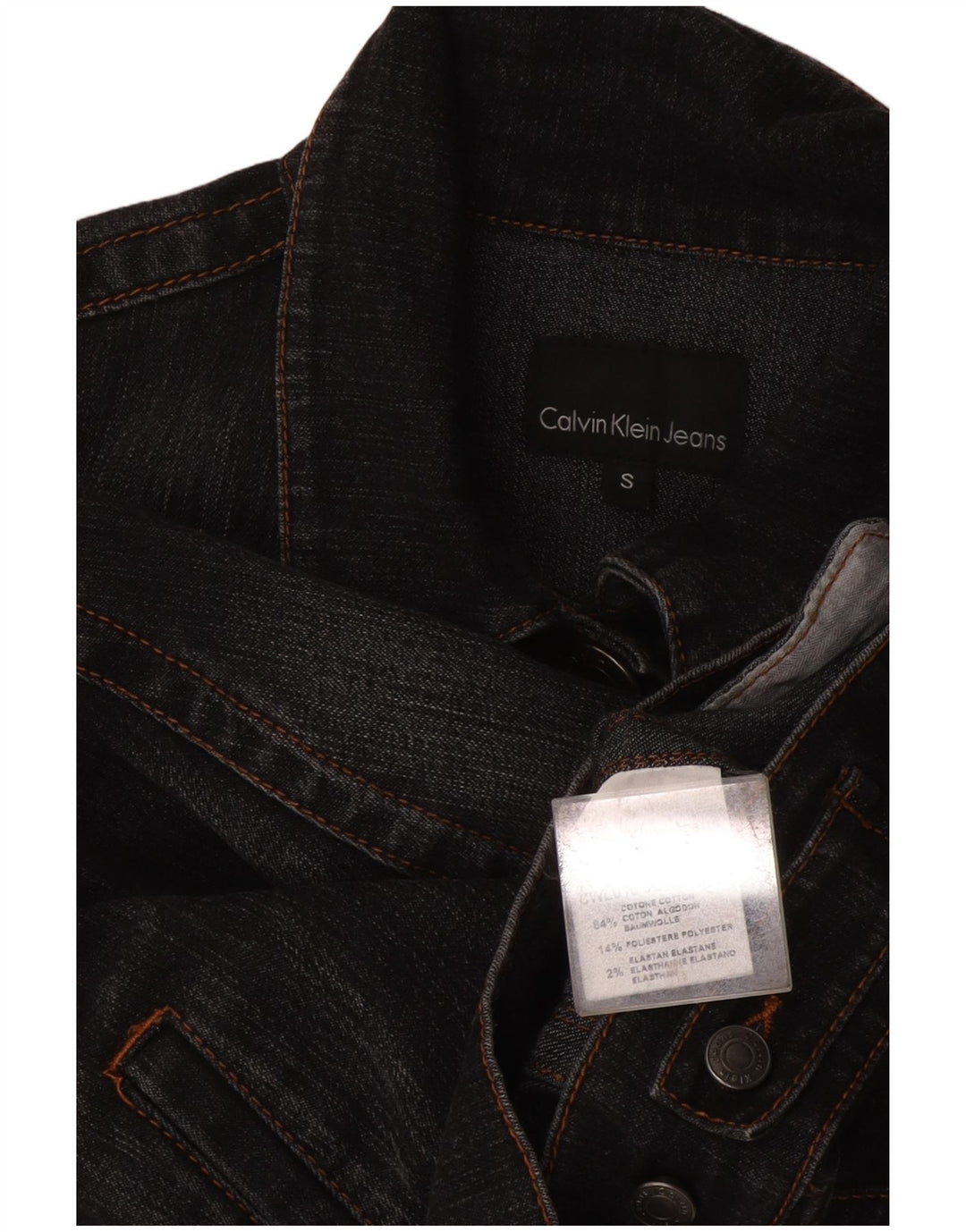 Jachetă Crop Denim Calvin Klein pentru femei UK 10, bumbac gri mic