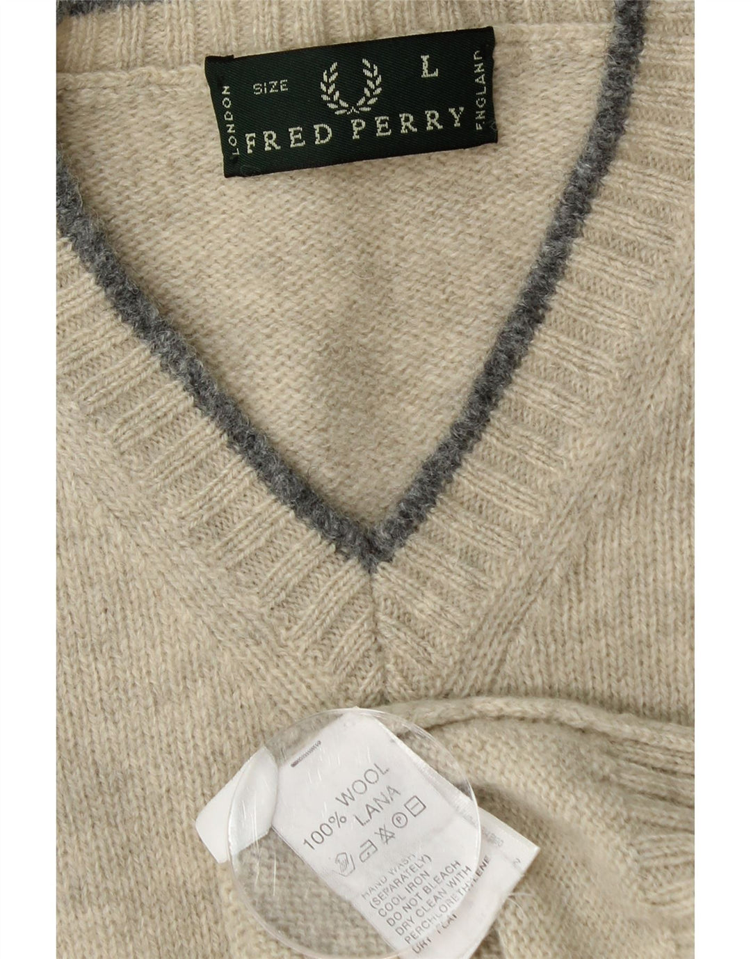 FRED PERRY Pulover cu decolteu în V pentru bărbați, lână verde mare