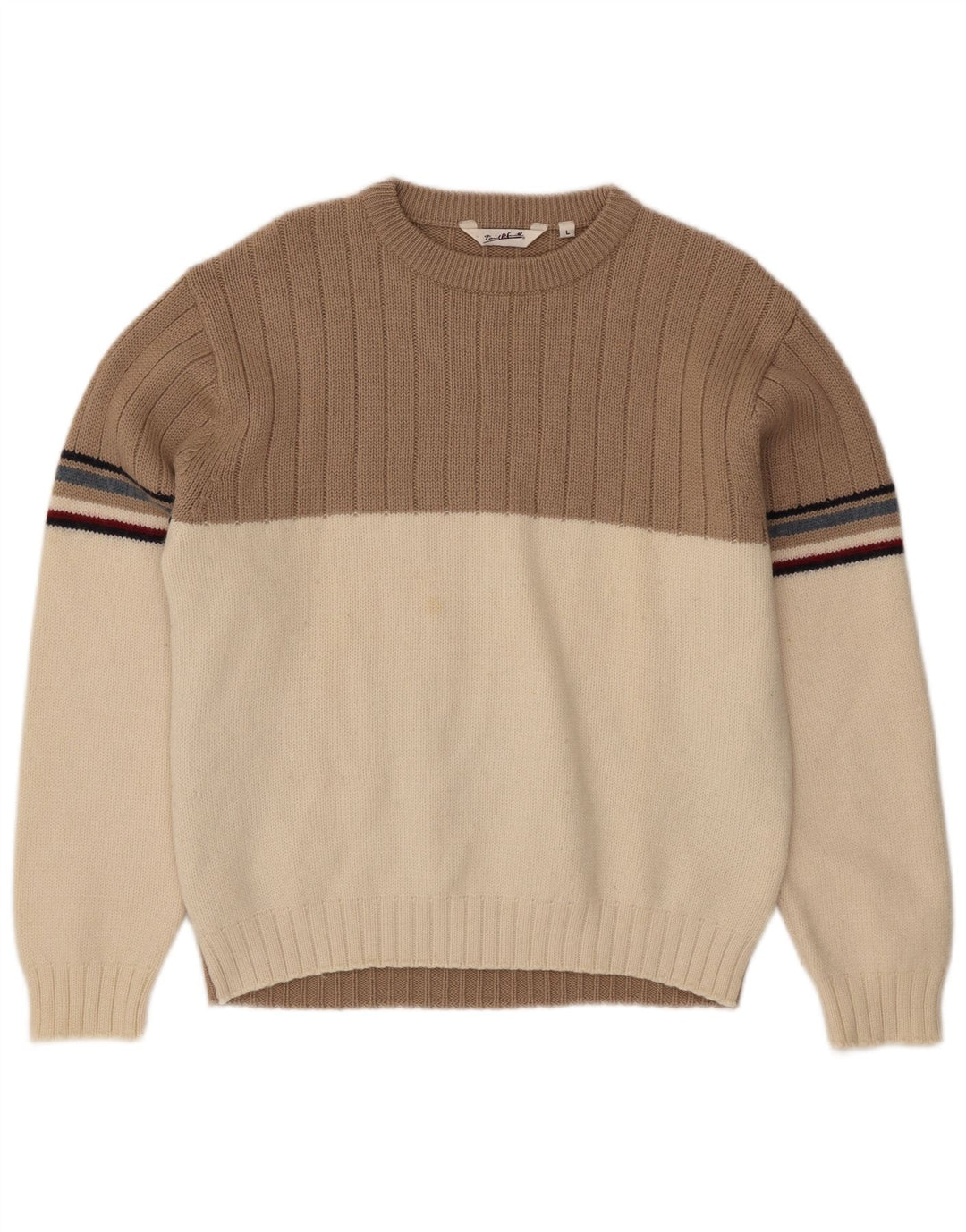 Pulover pentru bărbați Paul Smith, cu gât roșu, lână mare, bloc de culoare, bej