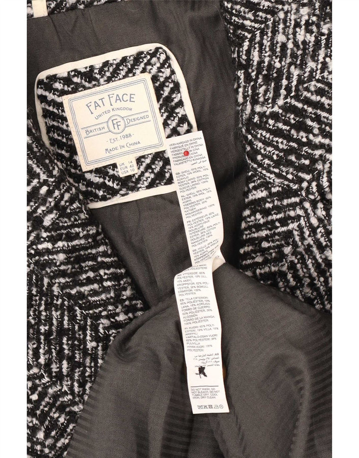 Pardesiu Fat Face pentru femei, cu ajustare larg, UK 14 Large Black Herringbone Classic