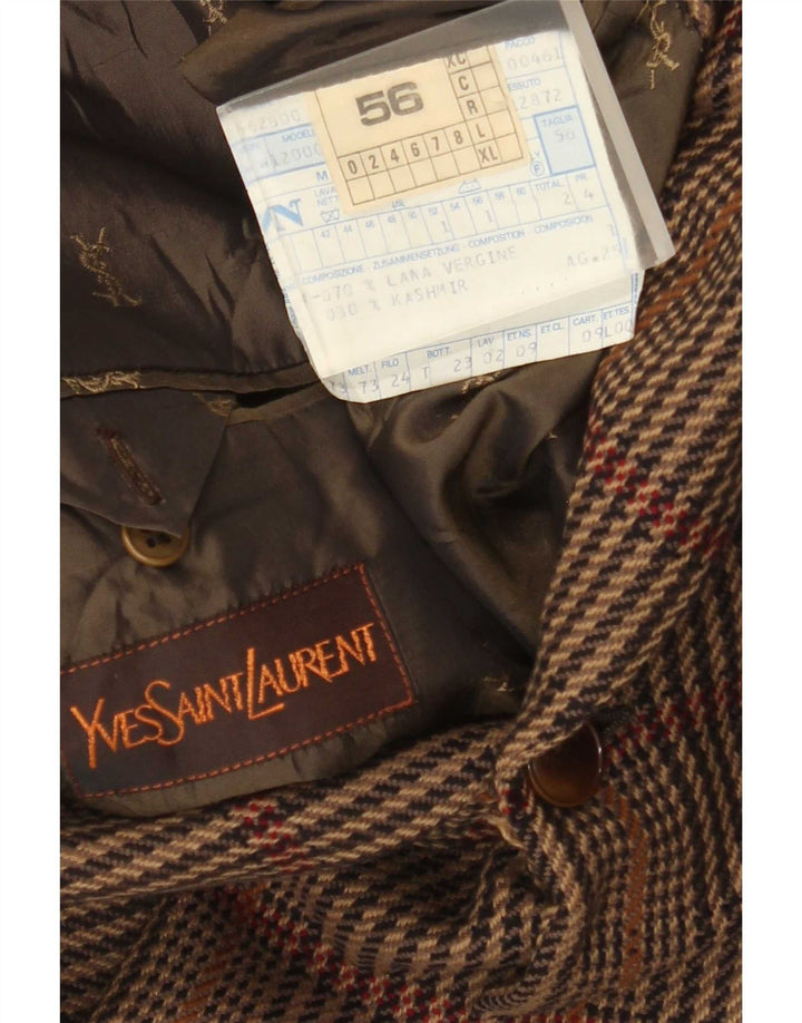 Jachetă Yves Saint Laurent pentru bărbați, cu 2 nasturi, IT 56 3XL, lână cu carouri maro
