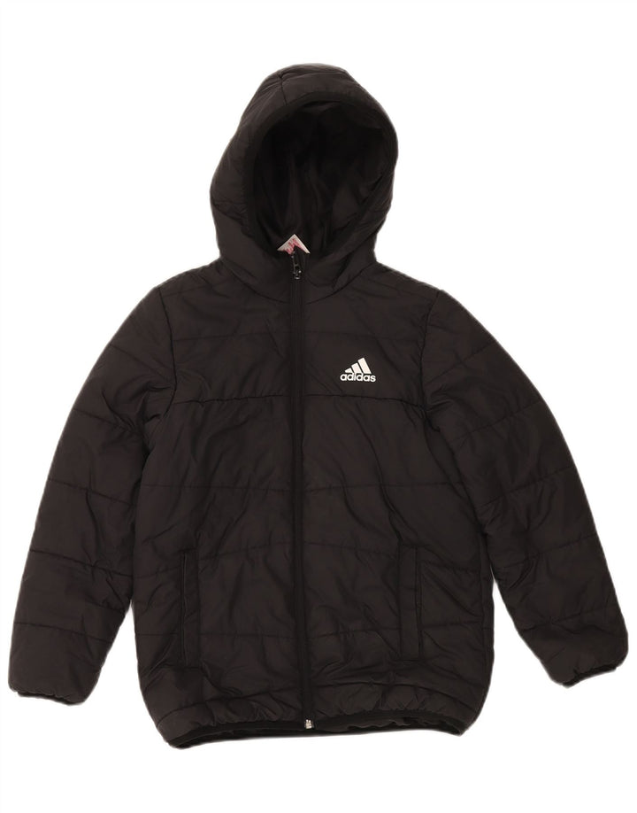 Jachetă căptușită cu glugă Adidas pentru băieți 9-10 ani, poliester negru