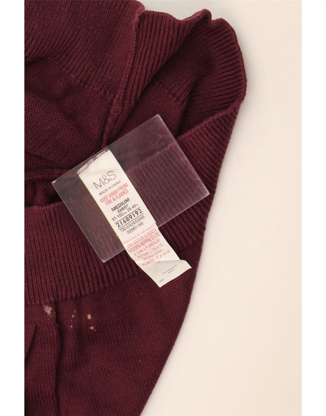 Pulover pentru bărbați Marks & Spencer, cu gât crew, bumbac mediu burgundă