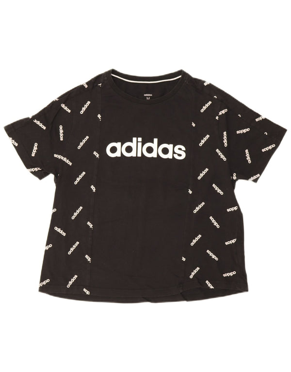 Tricou grafic Adidas pentru femei Top UK 12/14 Medium Black Logo Bumbac