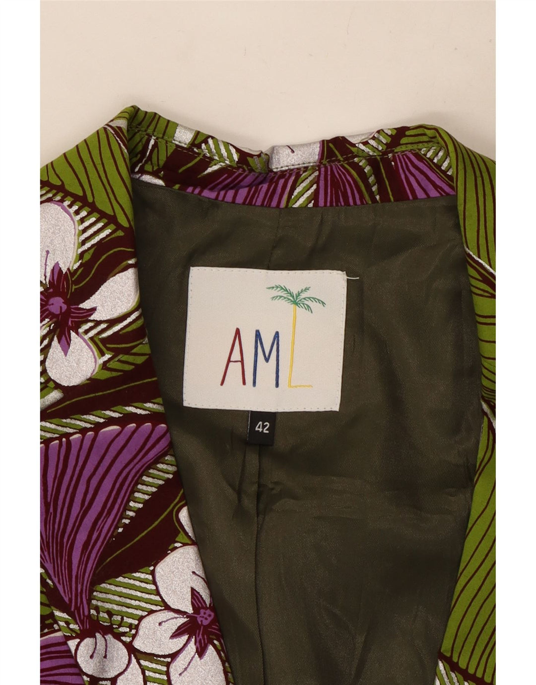 Jachetă Blazer Vintage Femei 1 Buton IT 42 Bumbac Floral Verde Mediu