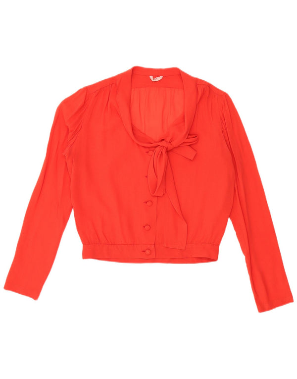 VINTAGE Bluză cămașă transparentă pentru femei cu cravată în față UK 16, roșu mare