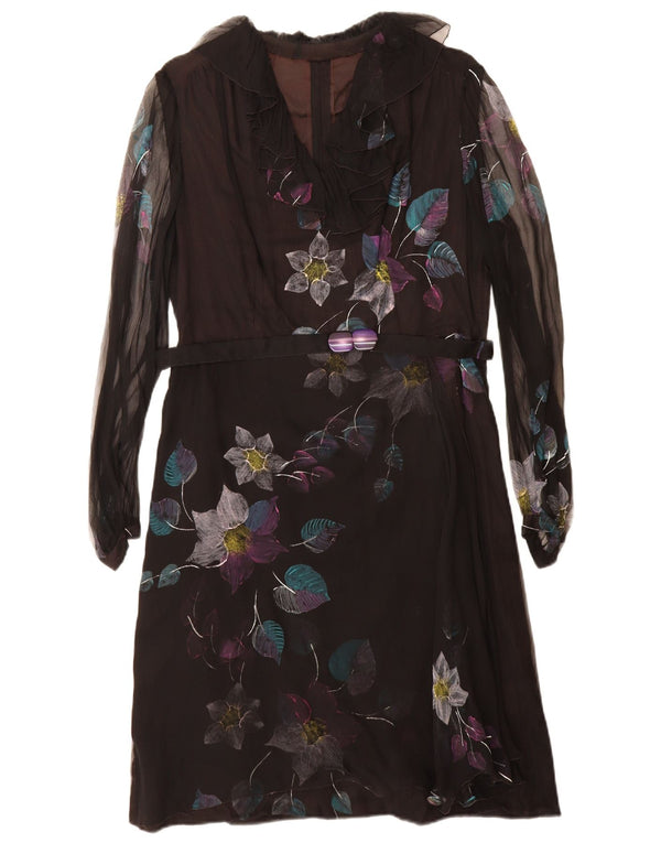 Rochie schimbătoare cu mânecă lungă pentru femei vintage UK 12 Medium Black Floral
