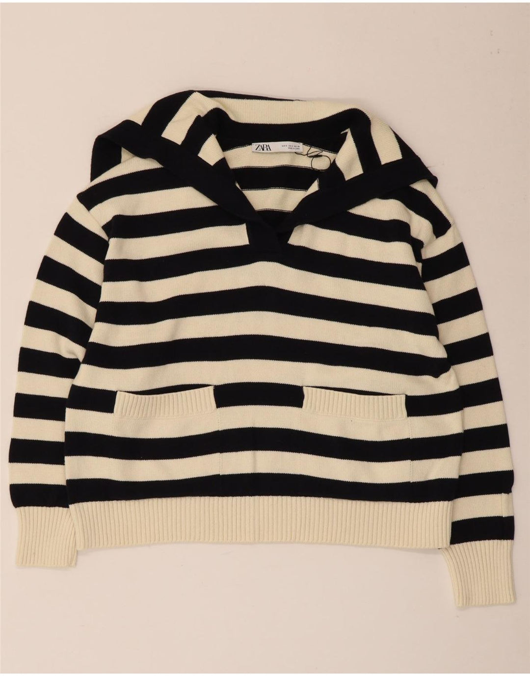 Pulover supradimensionat pentru femei Zara, cu gât rulat, cu dungi mici, negru, UK 10