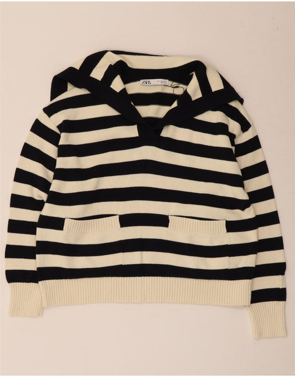 Pulover supradimensionat pentru femei Zara, cu gât rulat, cu dungi mici, negru, UK 10
