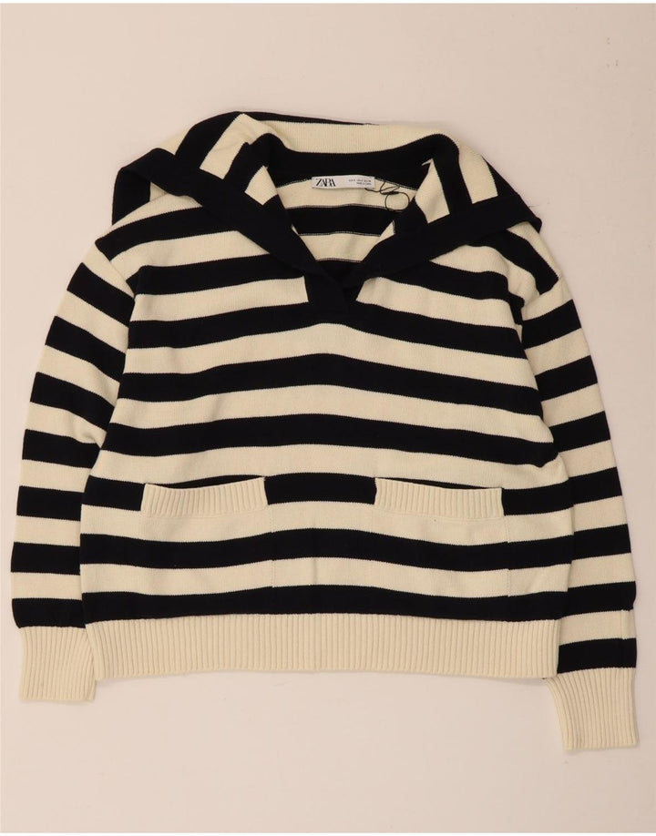 Pulover supradimensionat pentru femei Zara, cu gât rulat, cu dungi mici, negru, UK 10