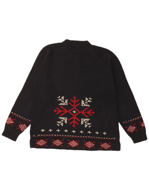 Pulover vintage pentru bărbați cu gât țestoasă, mediu negru, Fair Isle Crăciun