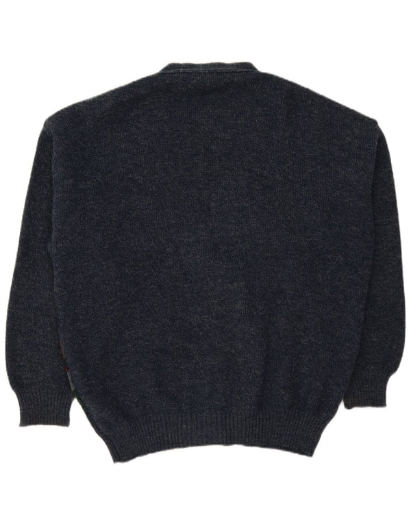 Pulover cardigan vintage pentru bărbați, cu o formă lejeră, mare, albastru bleumarin, acrilic Fair Isle