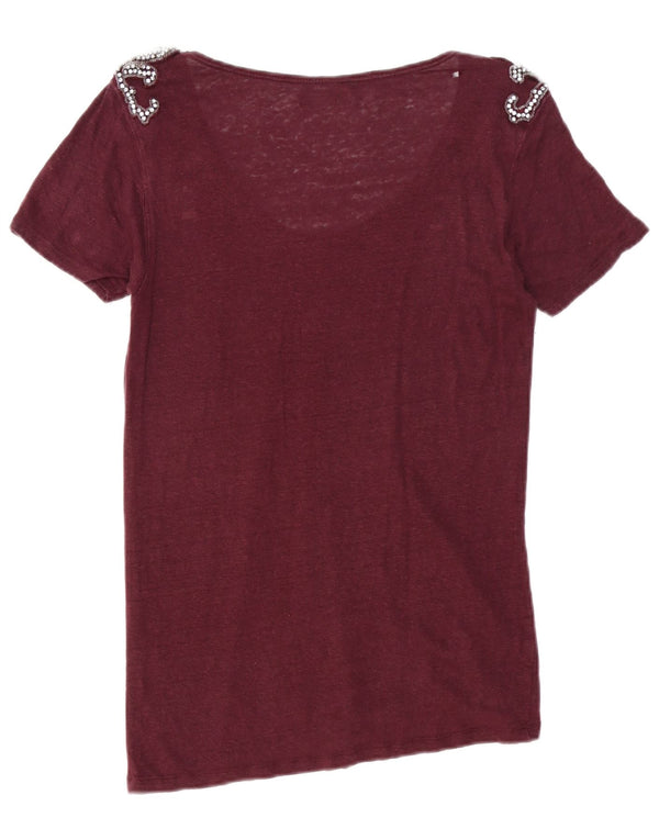 Top tricou pentru femei Zara UK 14 Medium Burgundy