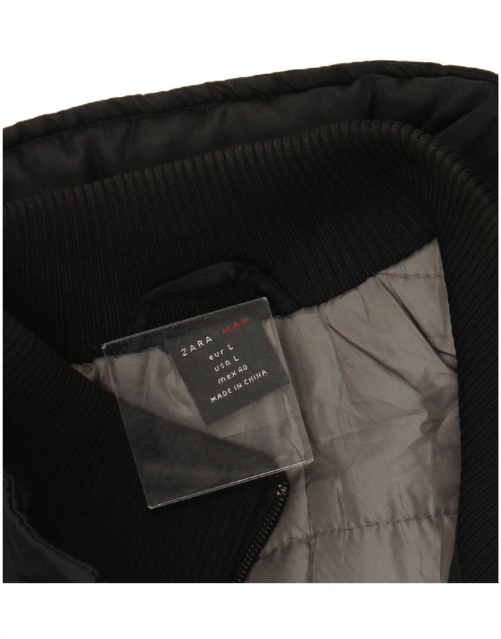 Bomber pentru bărbați cu glugă ZARA UK 40, mare, negru, nailon