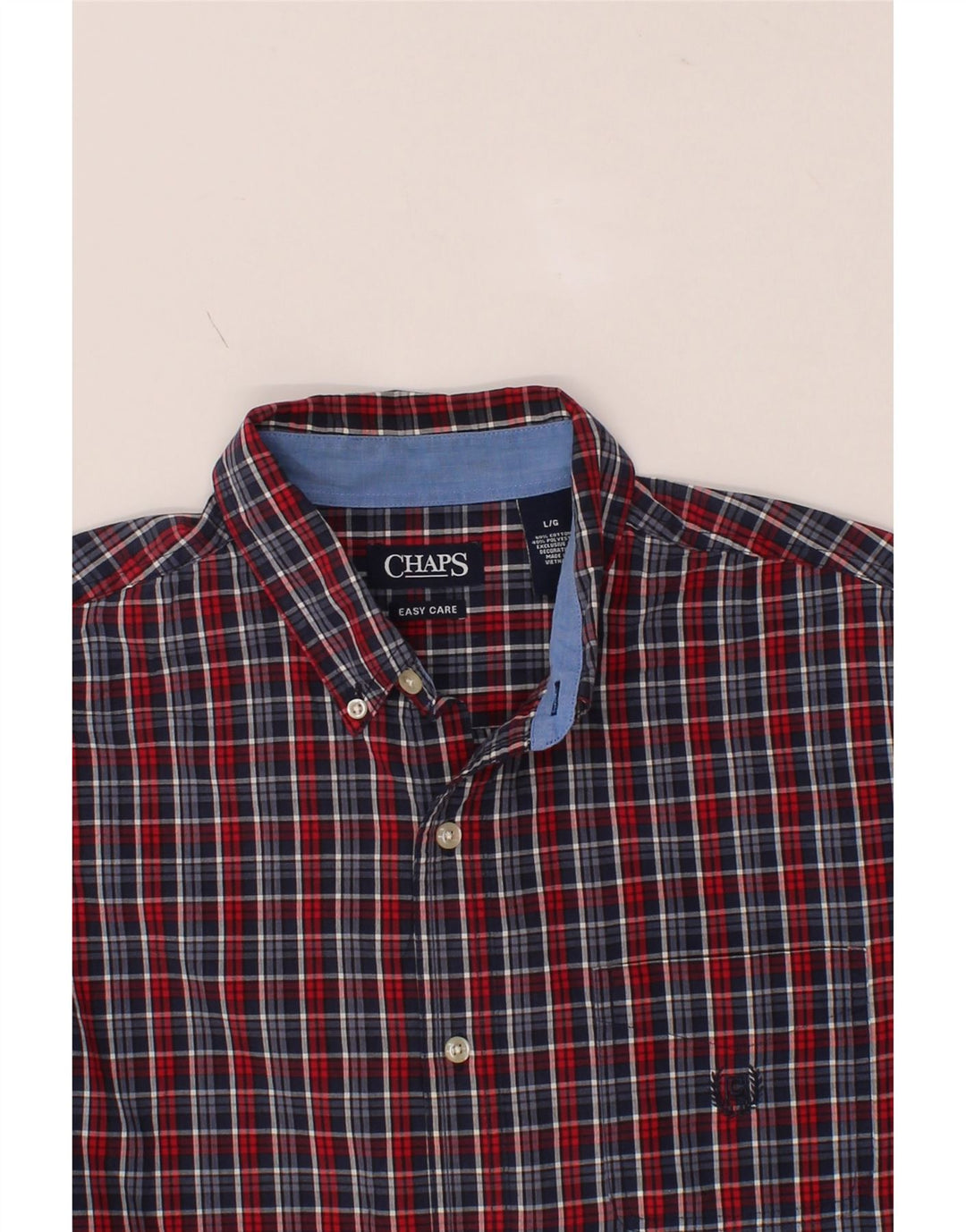 CHAPS Mens Easy Care Shirt Large Navy Blue Check Cotton Vintage Chaps and Second-Hand Chaps from Messina Hembry 