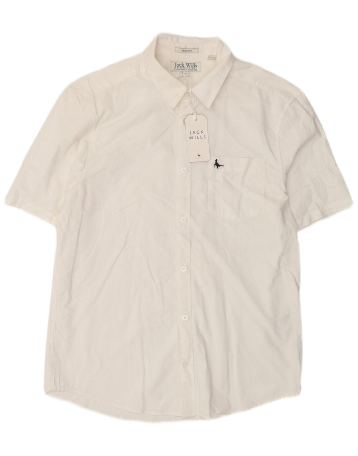 Cămașă Jack Wills pentru bărbați, cu mânecă scurtă, slim fit, bumbac alb mediu
