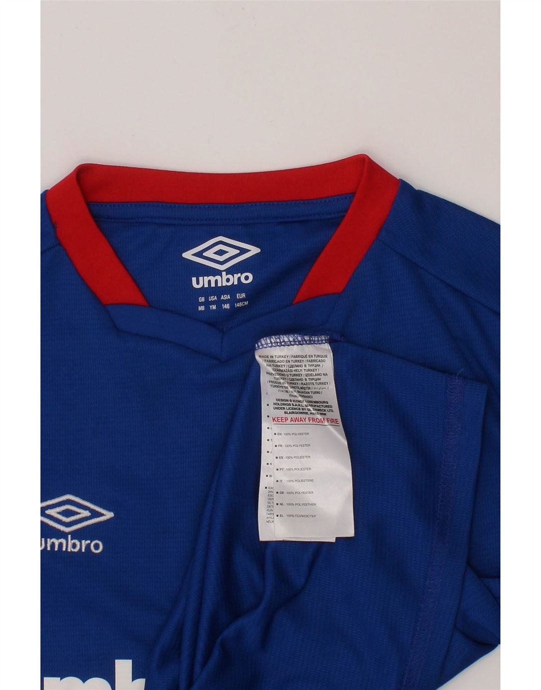 UMBRO Boys Graphic T-Shirt Top 11-12 Years Medium Blue Colourblock Vintage Umbro and Second-Hand Umbro from Messina Hembry 