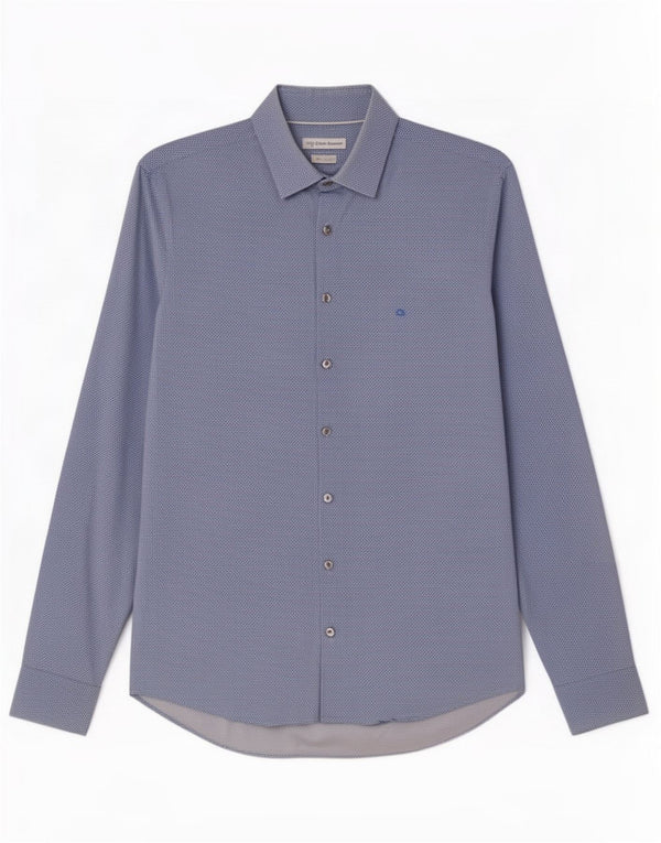 Calvin Klein Cămașă pentru bărbați Slim Fit Mărimea 39 15 1/2 Medium Blue Geometric