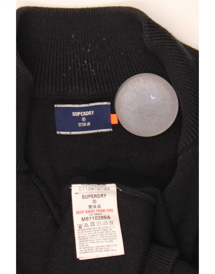 Pulover Superdry pentru bărbați, cu fermoar și gât, bumbac mare, negru