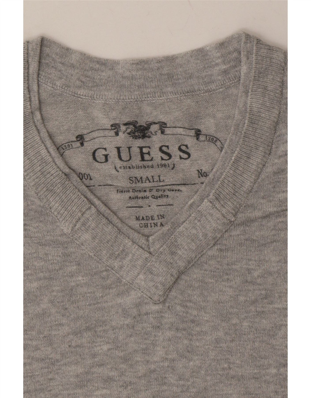 GUESS Mens V-Neck Jumper Sweater Small Grey Cotton Vintage Guess and Second-Hand Guess from Messina Hembry 