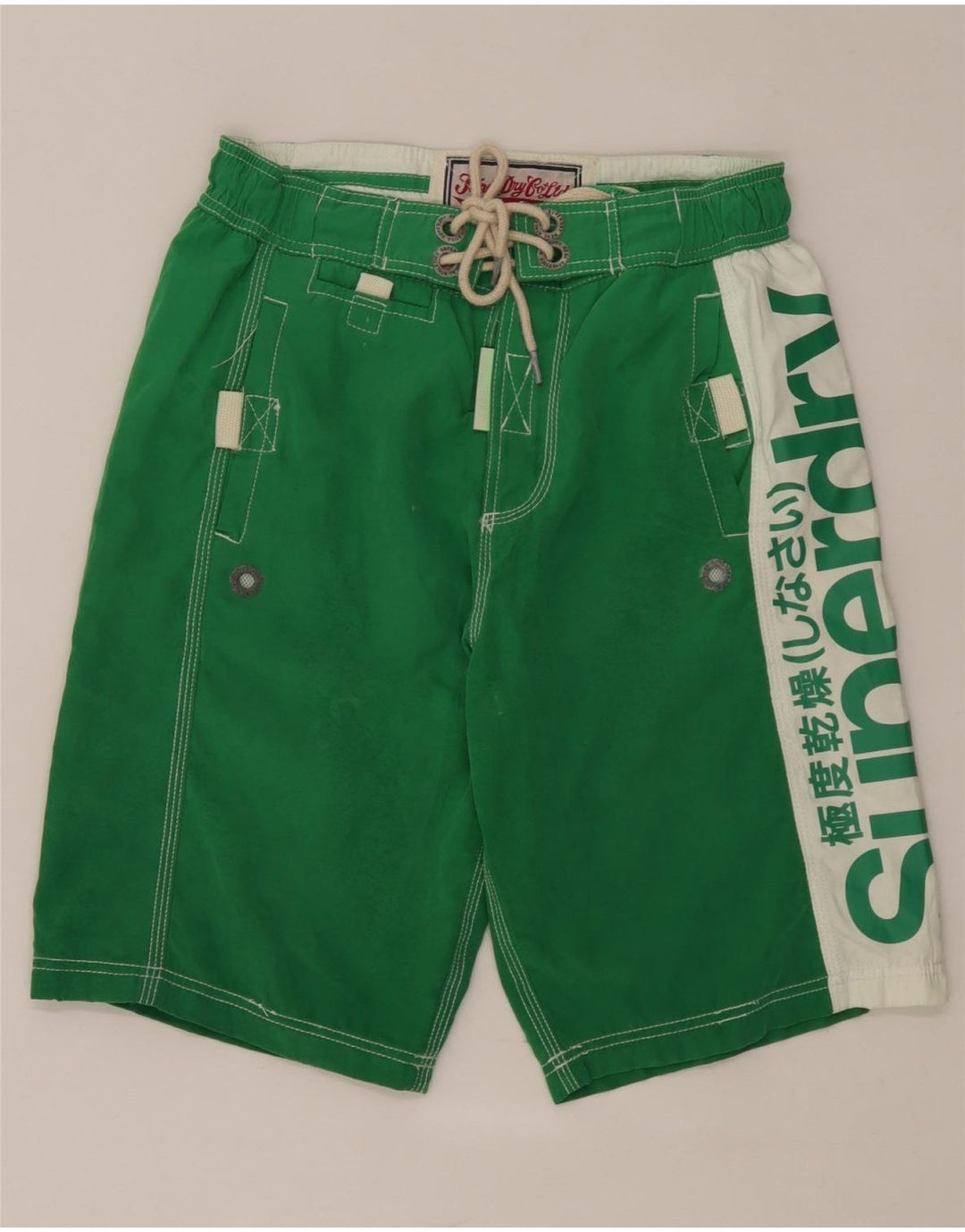 Pantaloni scurți de înot grafic Superdry pentru bărbați, mici, verzi, poliester color bloc