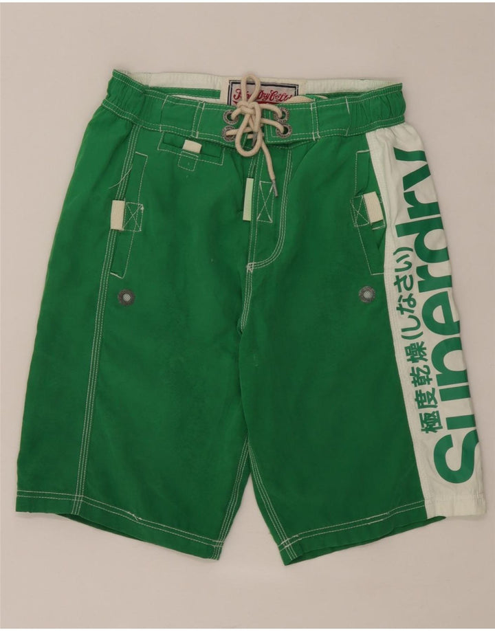 Pantaloni scurți de înot grafic Superdry pentru bărbați, mici, verzi, poliester color bloc