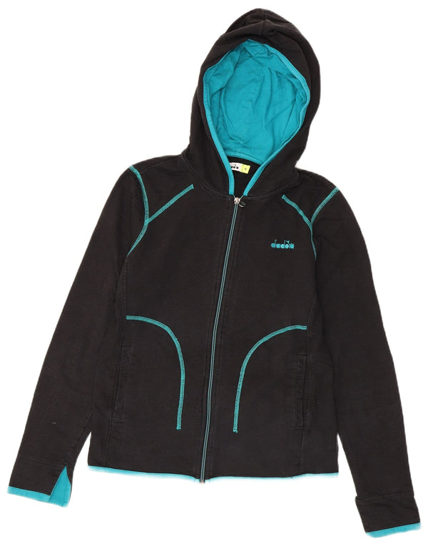 Pulover Diadora pentru femei cu fermoar, UK 12, bumbac color bloc negru mediu