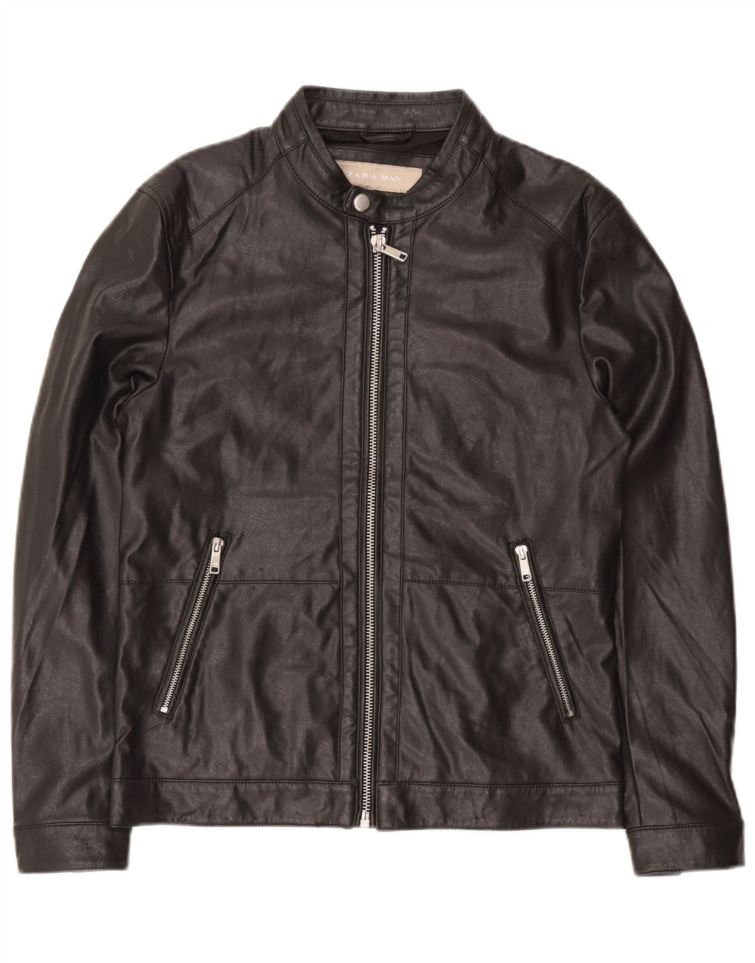 Jachetă din piele pentru bărbați Zara UK 38 Medium Negru