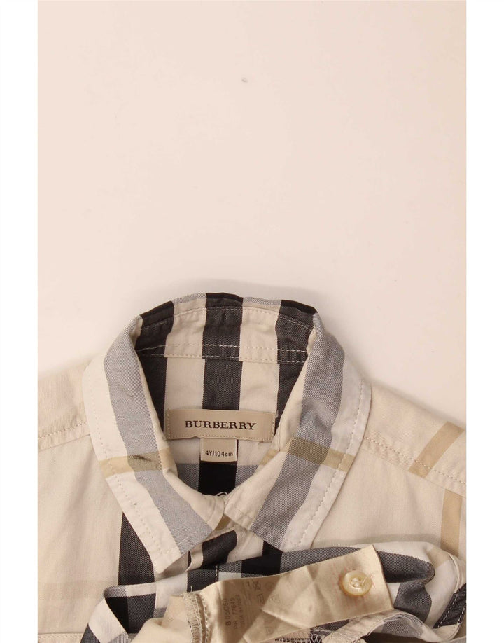 Cămașă cu mânecă scurtă Burberry pentru băieți 3-4 ani, în carouri bej