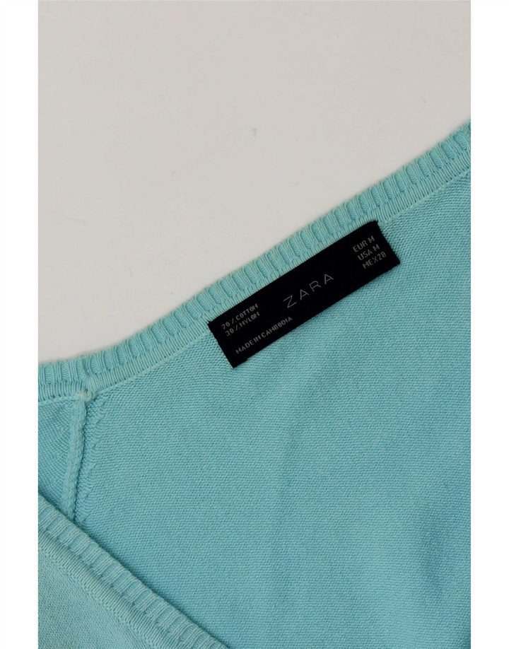 Pulover cardigan pentru femei Zara UK 12, bumbac albastru mediu