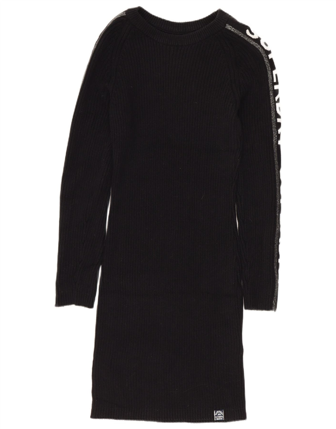 SUPERDRY Rochie Jumper Grafică pentru Femei UK 12 Medium Negru Bumbac