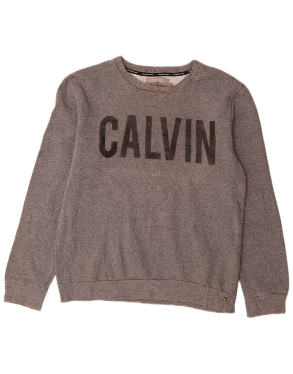 Calvin Klein Jeans Hanorac grafic pentru bărbați Pulover mare, gri, bumbac cu pete