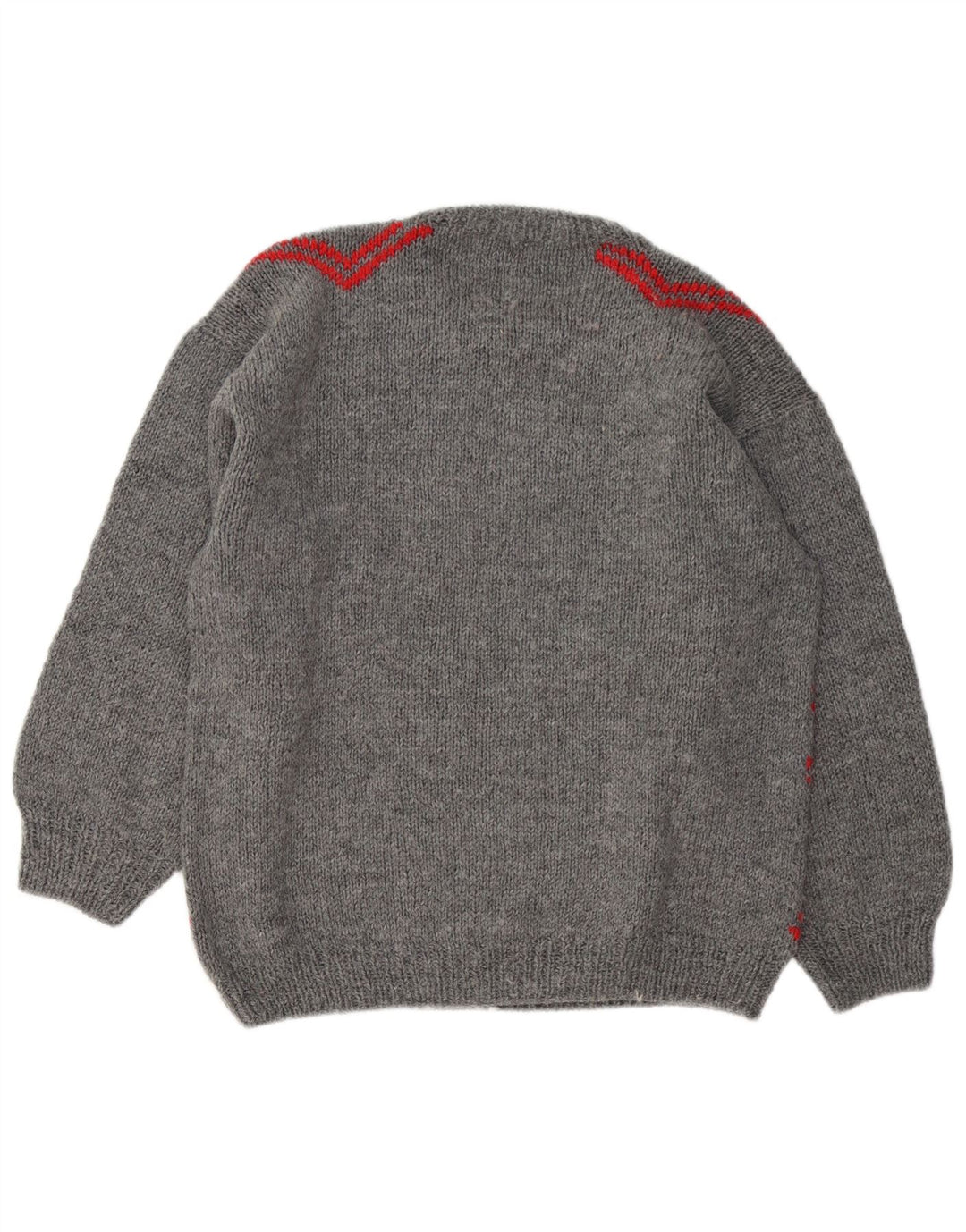 Pulover vintage pentru bărbați cu gâtul turnat, mare, gri, geometric