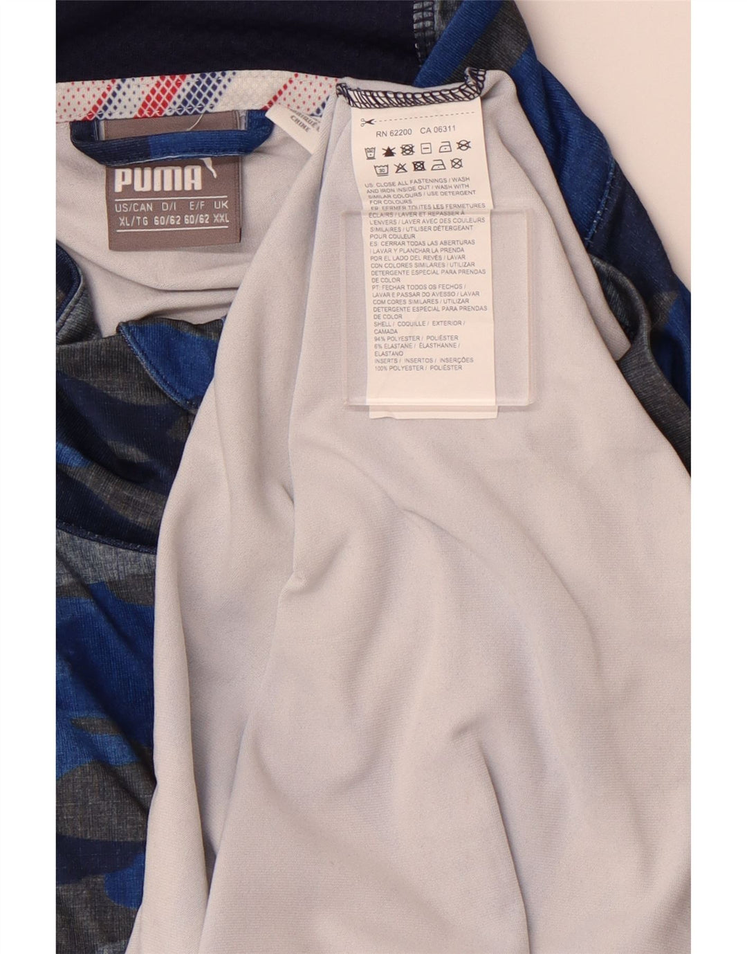 Top cu mânecă lungă PUMA pentru bărbați, cu fermoar, 2XL, poliester de camuflaj, albastru