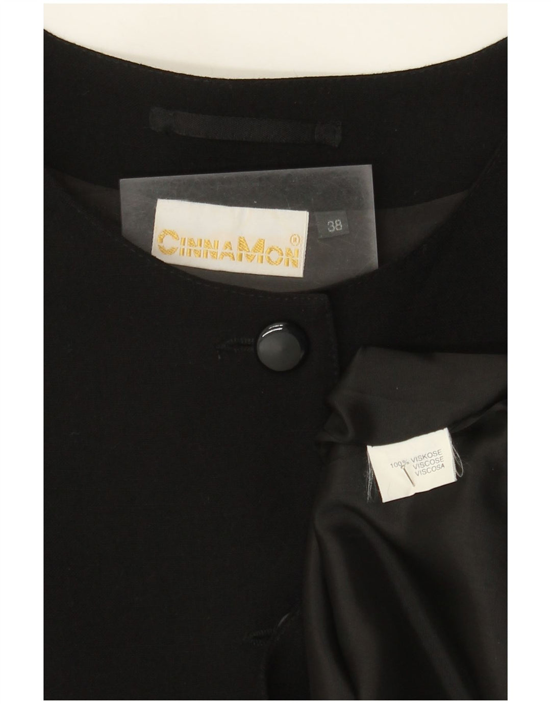 Cinnamon Jachetă pentru femei crop cu 4 nasturi și mâneci 3/4 EU 38 Negru mediu