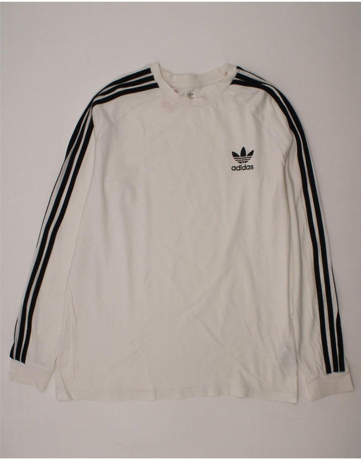 ADIDAS Boys Top Long Sleeve 14-15 Years White Cotton Vintage Adidas and Second-Hand Adidas from Messina Hembry 