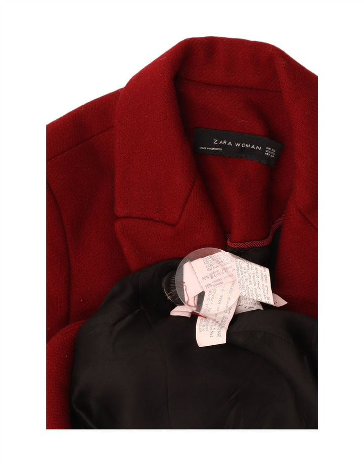 ZARA pardesiu femei UK 6 XS poliester roșu