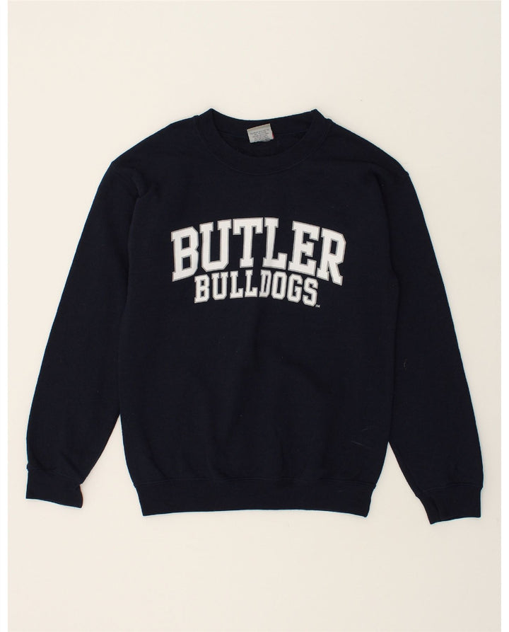 VINTAGE Mens Graphic Sweatshirt Jumper Medium Navy Blue Cotton Vintage Vintage and Second-Hand Vintage from Messina Hembry 