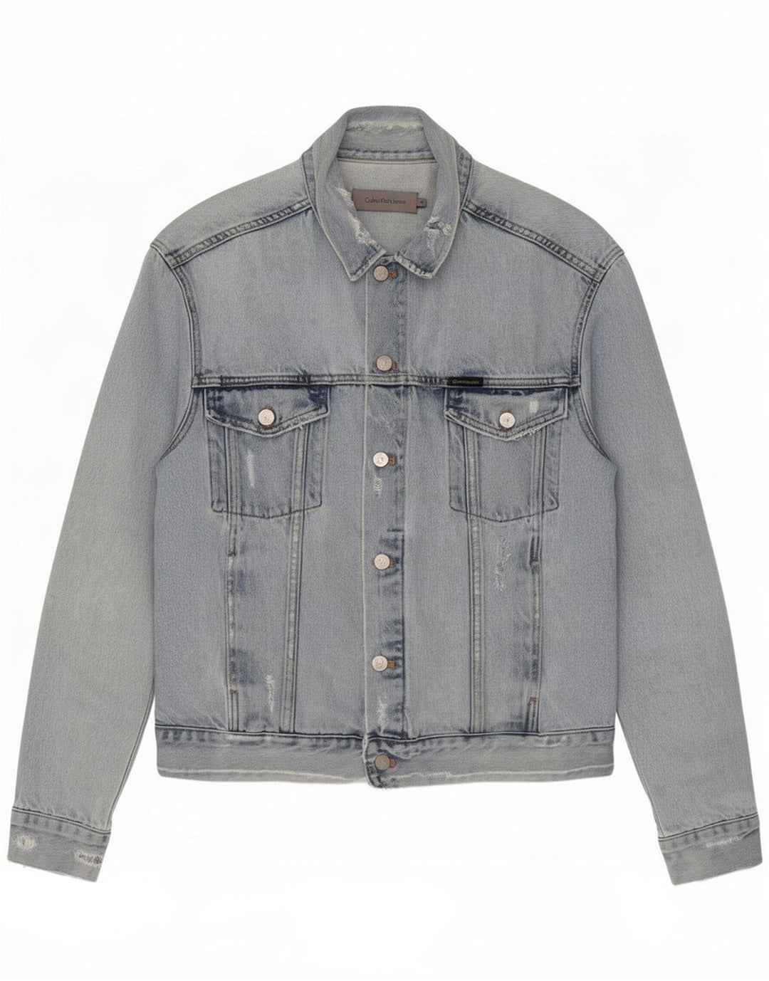 Jachetă pentru bărbați Calvin Klein Jeans din denim distressed UK 38, bumbac albastru mediu