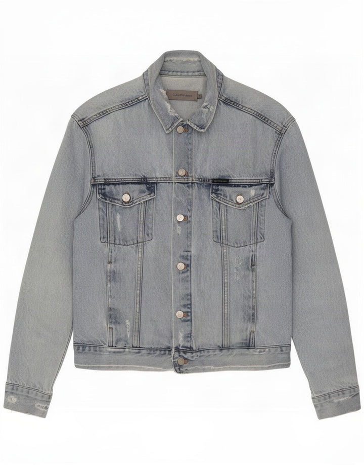 Jachetă pentru bărbați Calvin Klein Jeans din denim distressed UK 38, bumbac albastru mediu