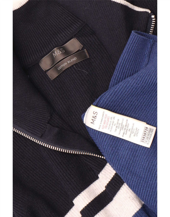 Pulover pentru bărbați Marks & Spencer, cu fermoar și gât, poliester cu dungi albastre 2XL