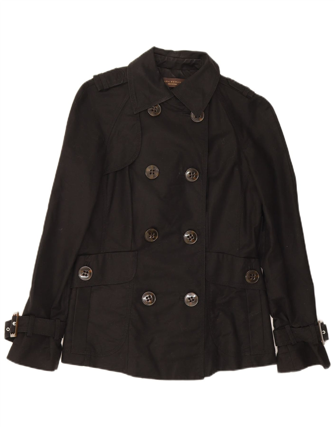 Trench pentru femei Zara UK 10 Bumbac negru mic