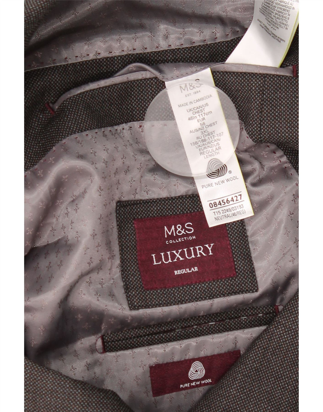 Jachetă pentru bărbați Marks & Spencer, cu 2 nasturi, cu formă regulată, 46 XL, gri