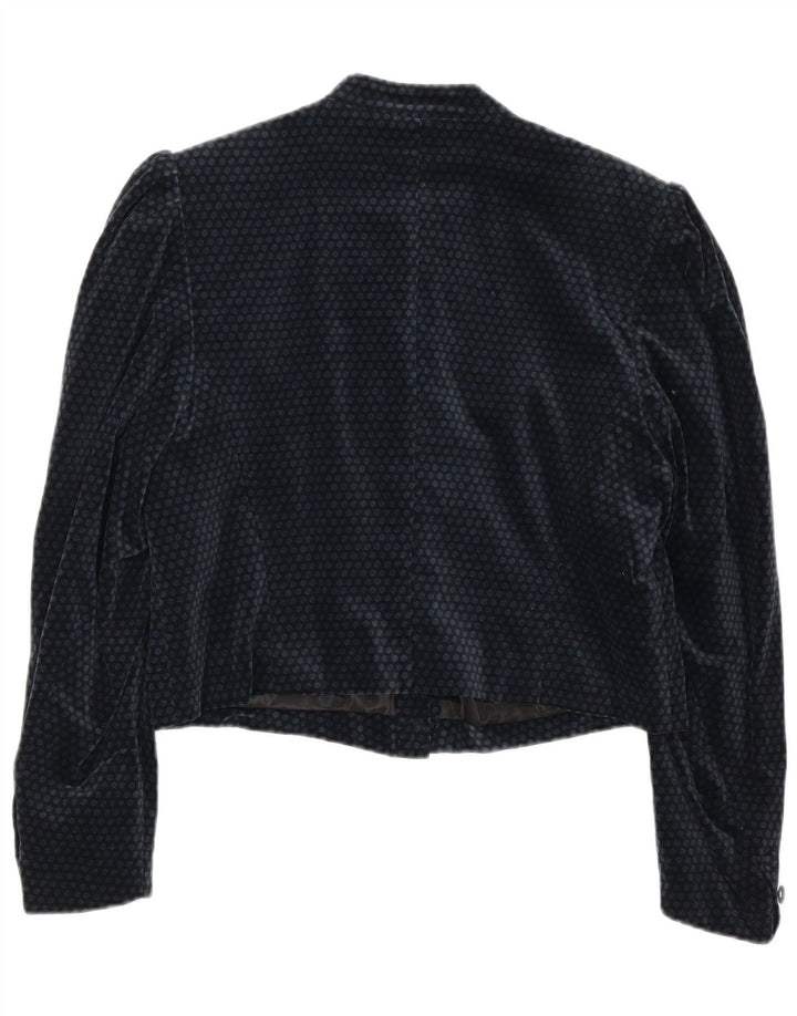 Jachetă Blazer Crop 6 Buttons pentru femei Cacharel US 10 mare bleumarin cu buline
