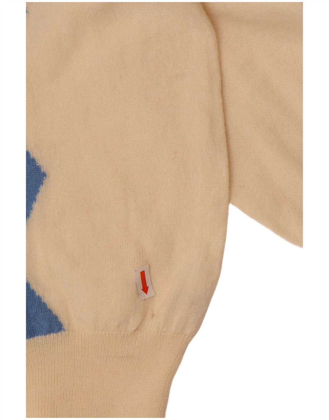 VINTAGE Womens V-Neck Jumper Sweater UK 14 Medium Beige Argyle/Diamond