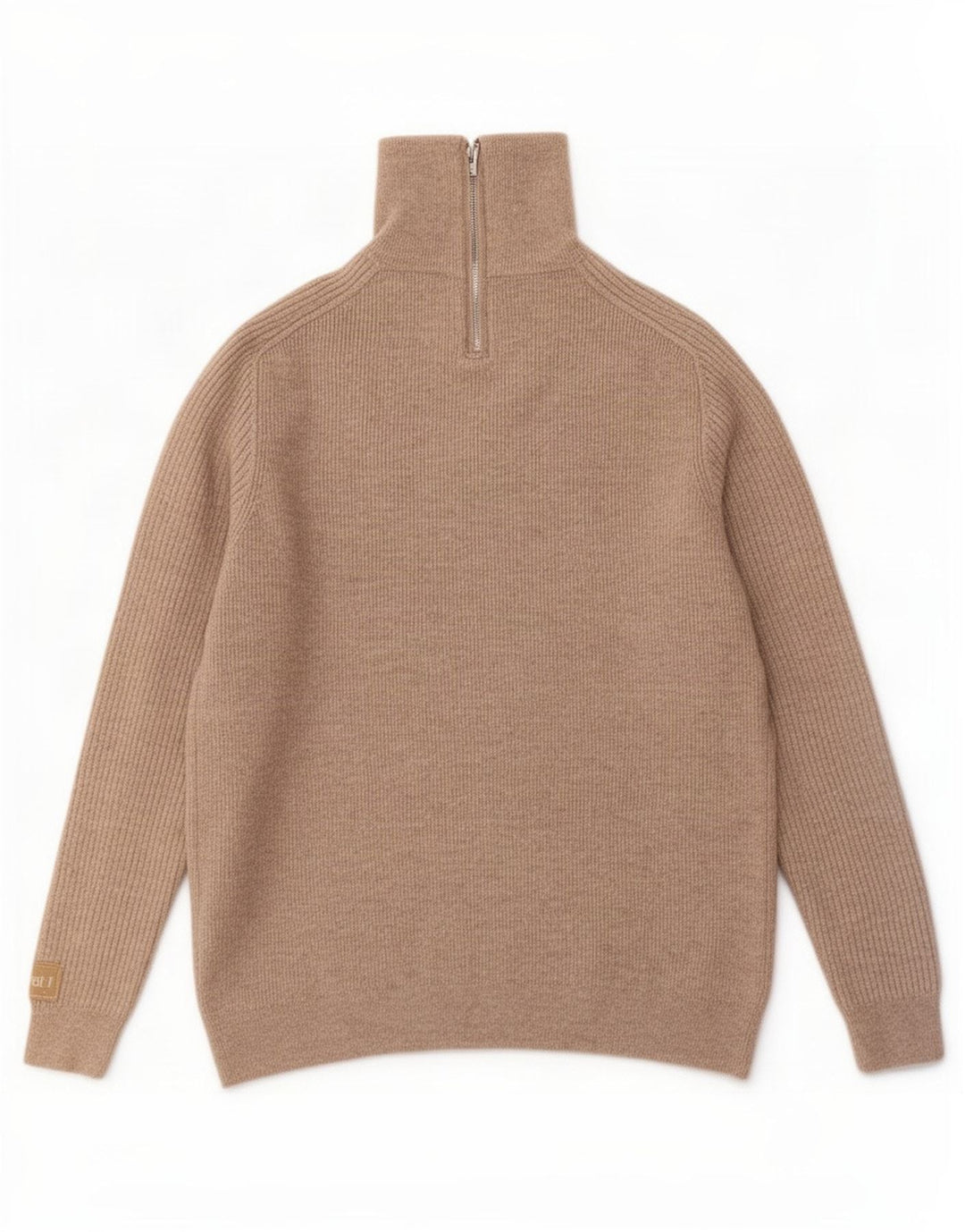 Massimo Dutti Pulover pentru bărbați cu fermoar și gât, lână mare, bej