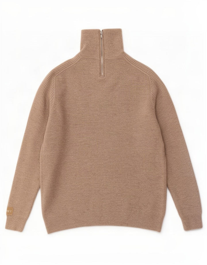 Massimo Dutti Pulover pentru bărbați cu fermoar și gât, lână mare, bej