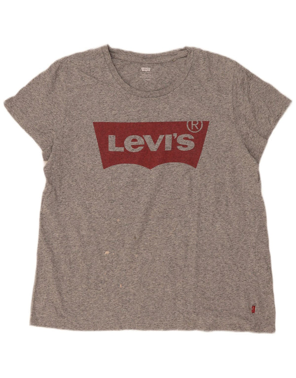 Levi's Womens Graphic T-Shirt Top UK 18 XL Grey Flecked Cotton