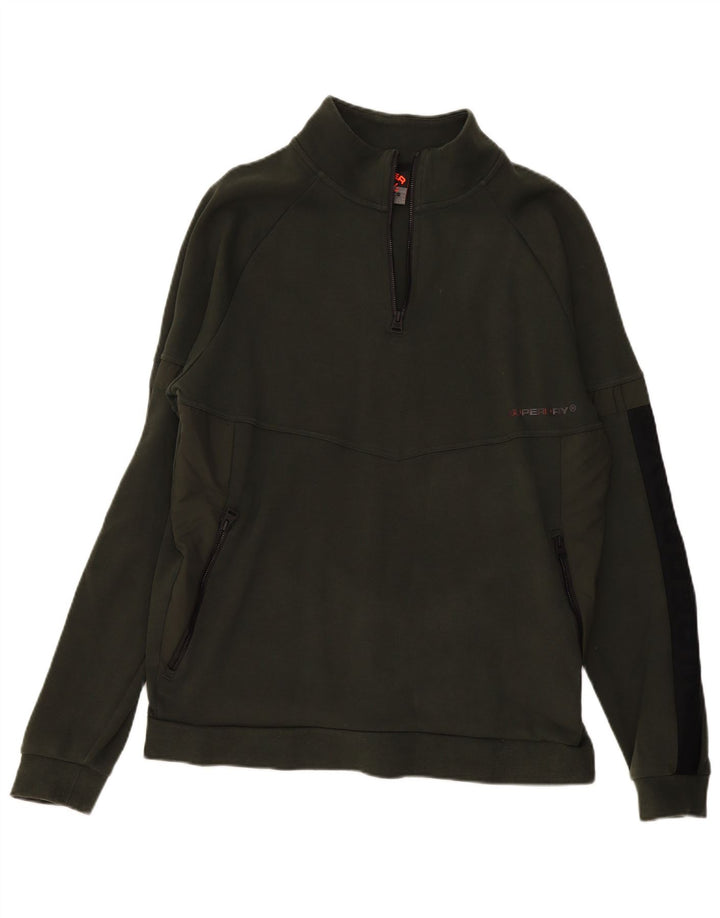 SUPERDRY Hanorac pentru bărbați cu fermoar și gât Pulover 3XL, bumbac color bloc verde